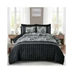 Wongs Bedding Black Comforter Set Queen, 7 Pieces Bed In