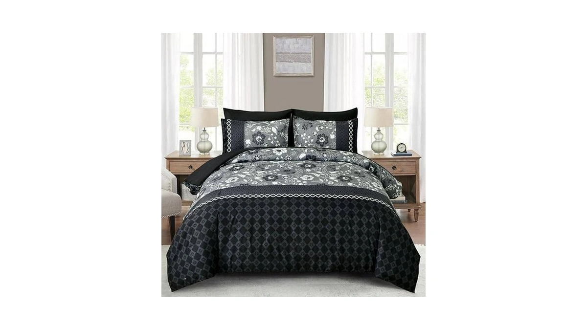 Wongs Bedding Black Comforter Set Queen, 7 Pieces Bed In