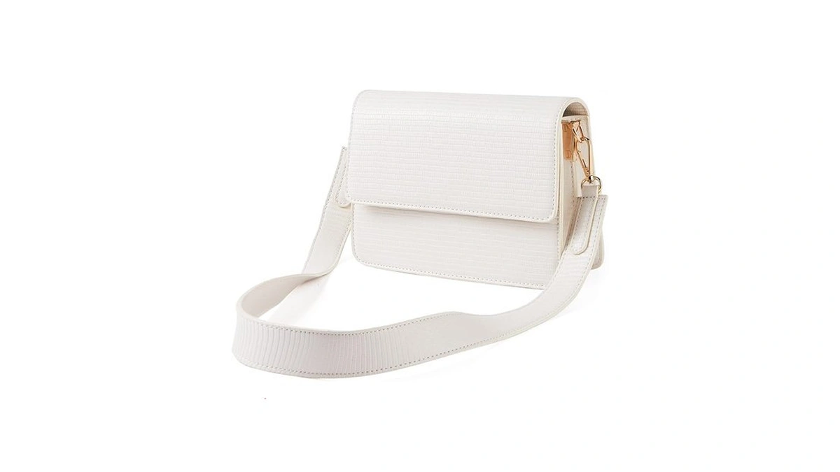 Telena Women's White Faux Leather Sling Handbag With Lizard Pattern,