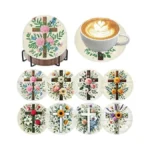 Zythron 8 Pcs Diamond Art Coasters Cross Diamond Painting Coasters