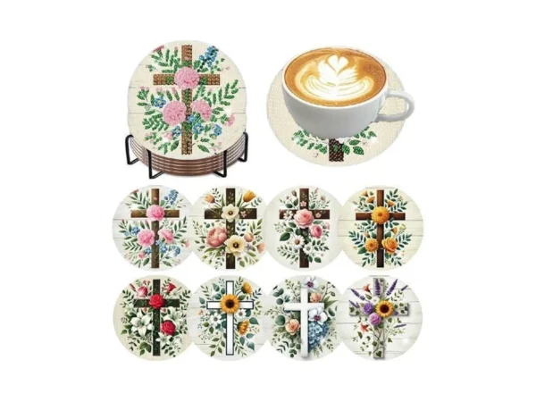 Zythron 8 Pcs Diamond Art Coasters Cross Diamond Painting Coasters