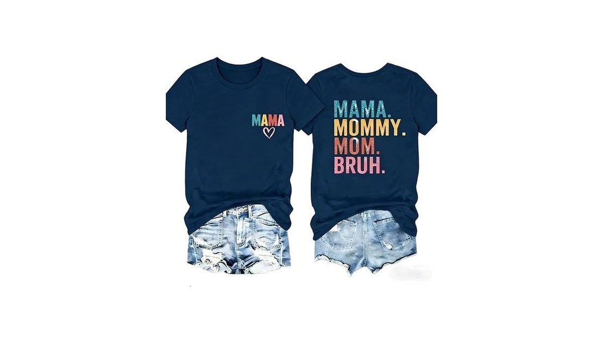 Womens Funny Mama Graphic Tee Cute Letter Print Short Sleeve