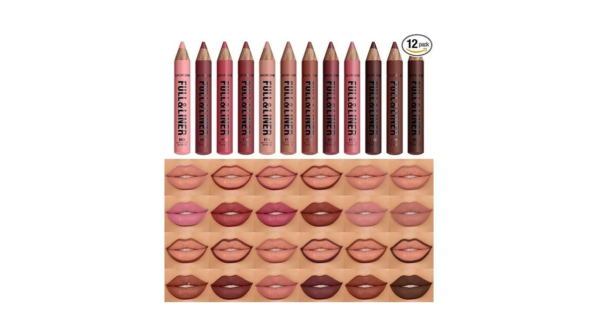 Langmanni 12pcs Matte Velvet Lip Liner Pencil Set - Highly