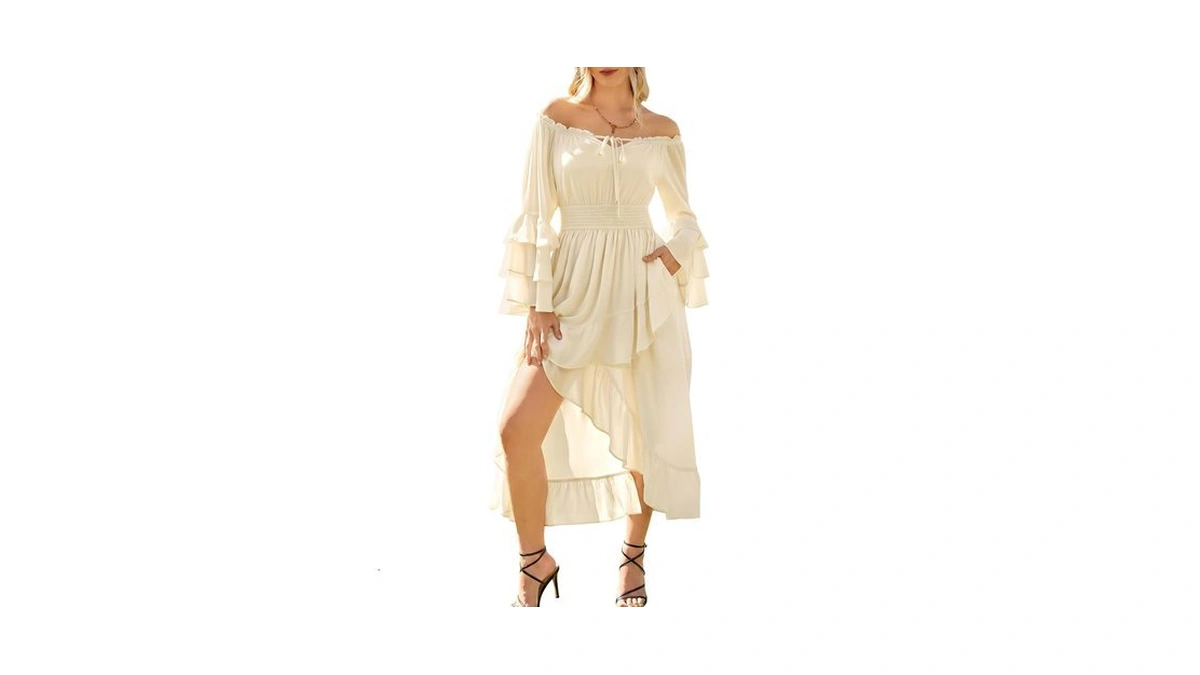 Scarlet Darkness Renaissance Dress Women Medieval Off Shoulder Peasant Flowy