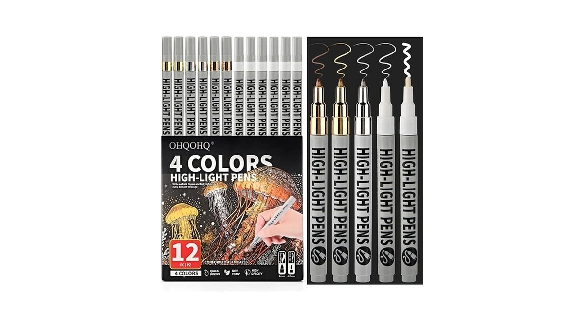 Ohqohq Highlight Pens 12 Pack, White Ink Pens Set With