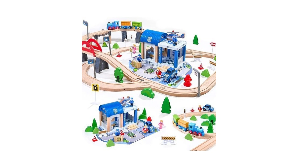 102pcs Wooden Train Set For Toddlers, Wooden Train Track -