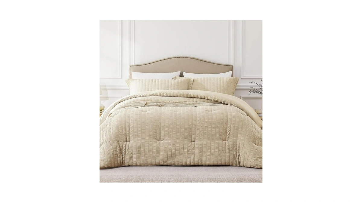 Quataly Queen Comforter Set Linen,3pcs Seersucker Lightweight Bedding Comforter For