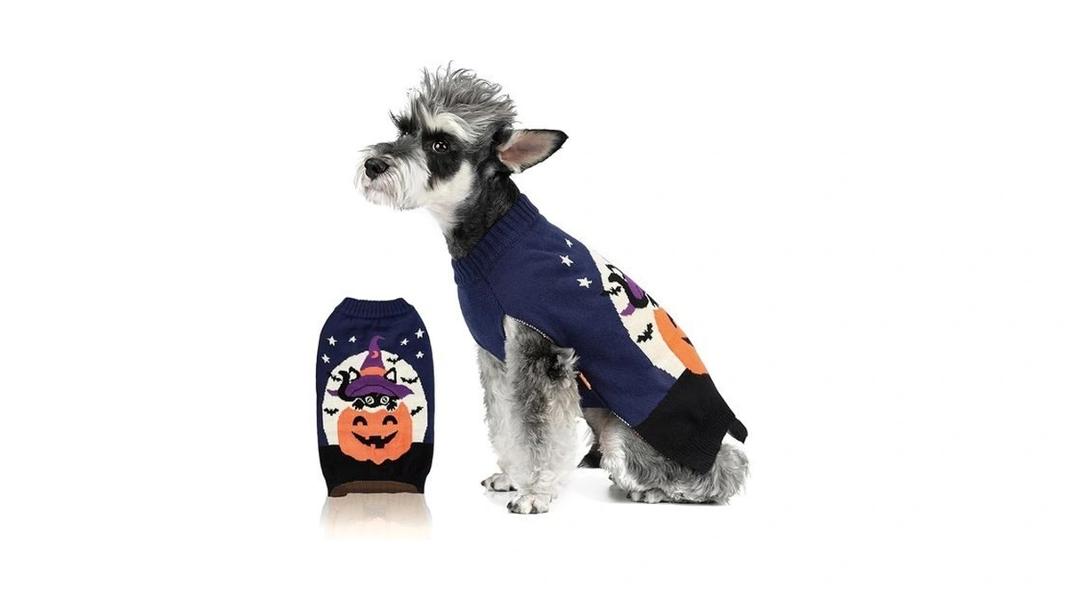 Fofos Halloween Dog Sweater Pumpkin, Acrylic Knit Dog Pullover Lightweight