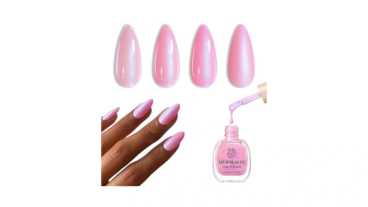 Azurebeauty Pearl Pink Nail Polish Quick Dry Shimmer Light Pink