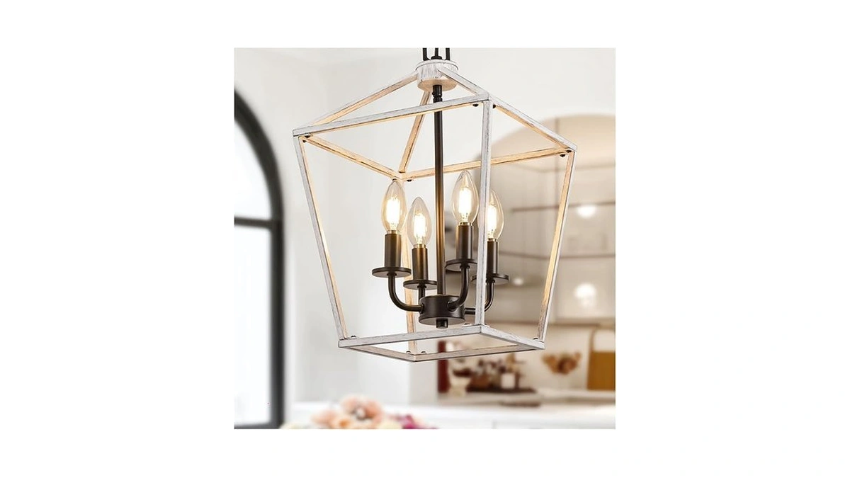 L Lohas Led Oak White Farmhouse Chandelier, Industrial 4-light Lantern