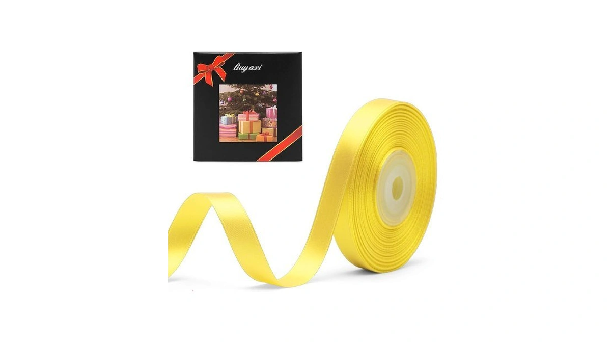 Solid Color Double Faced Yellow Satin Ribbon 3/8" X 25
