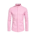 Vancoog Young Men's Mandarin Collar Cotton Blended Casual Long Sleeve