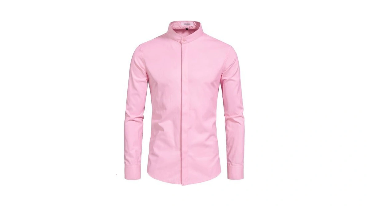Vancoog Young Men's Mandarin Collar Cotton Blended Casual Long Sleeve