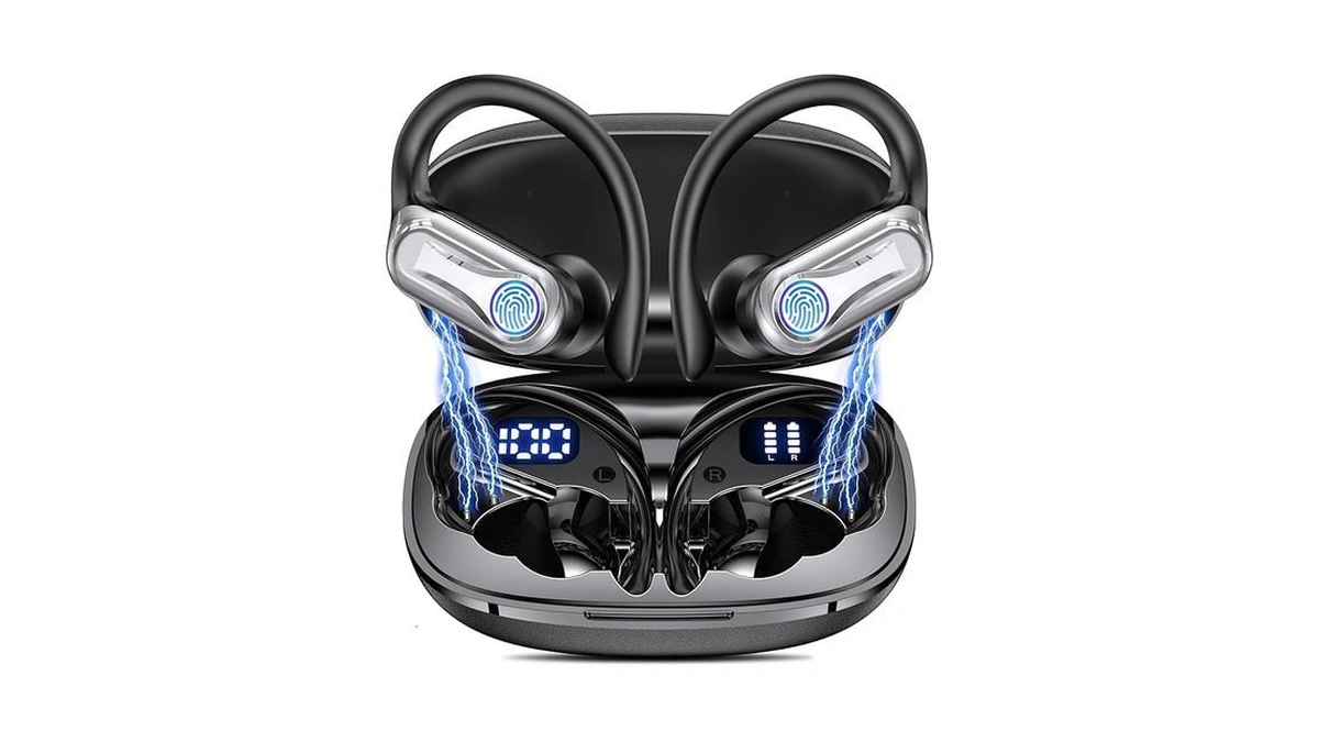 Wireless Earbuds, Sports Bluetooth 6.1 Earhooks Headphones, 90h Playtime Led
