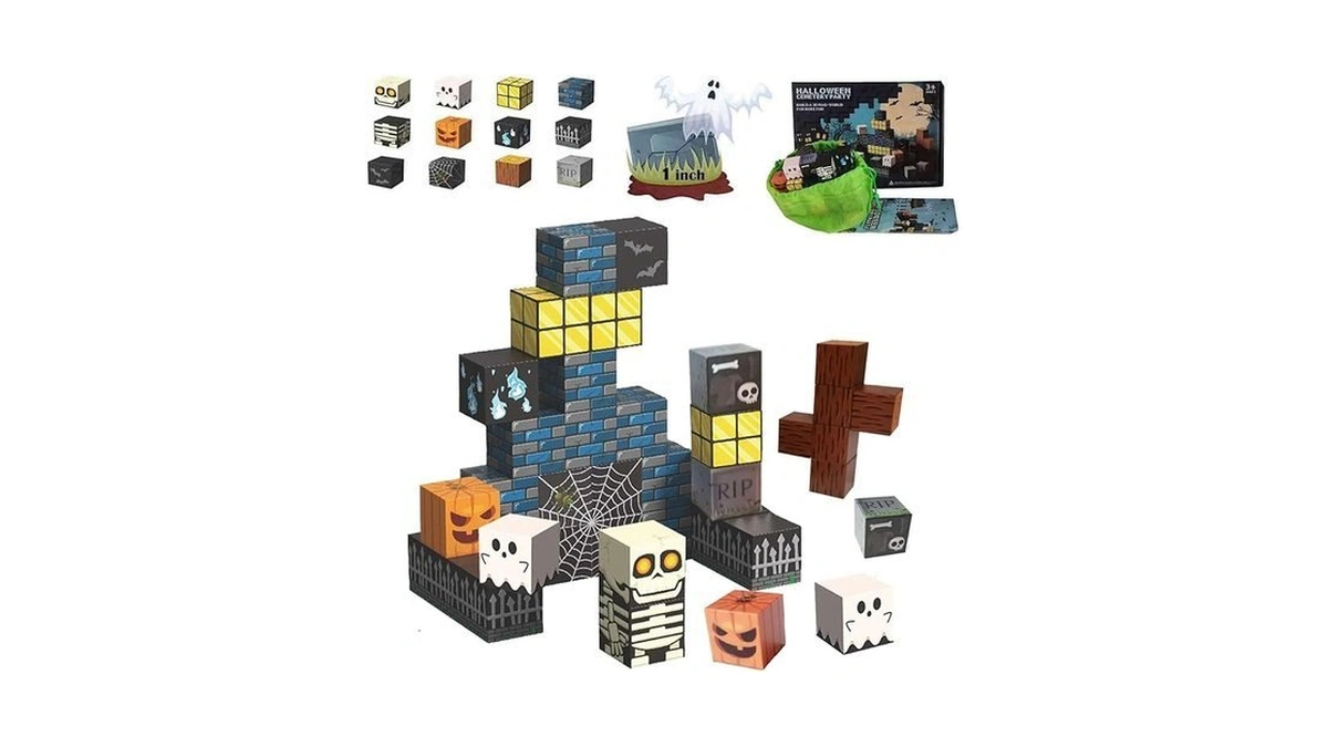 Amdohai Magnetic Blocks Kids Skeleton Toy Spooky Town Building Blocks