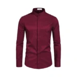Vancoog Young Men's Mandarin Collar Cotton Blended Casual Long Sleeve