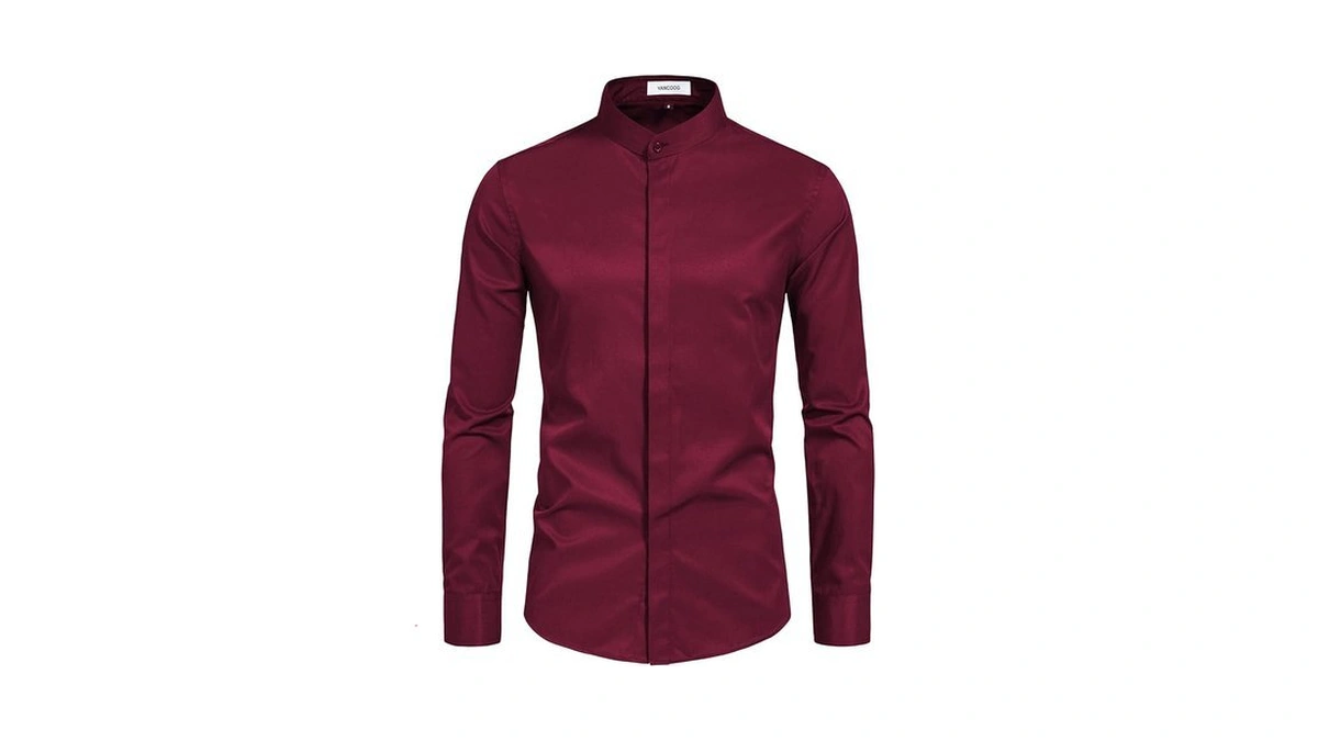 Vancoog Young Men's Mandarin Collar Cotton Blended Casual Long Sleeve