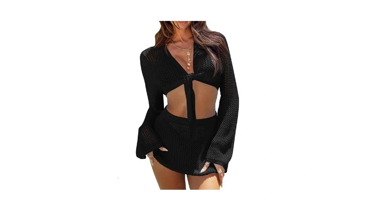 Fisoew Womens Crochet Swimsuit Coverups 2 Piece Bathing Suit Cover