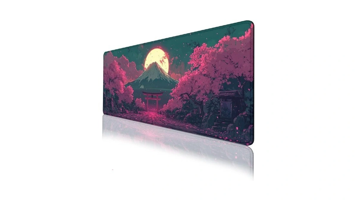 Mount Fuji Gaming Mouse Pad Torii Gate Cherry Blossom Moon
