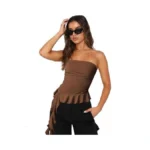 Women's Strapless Long Tupe Top Ruched Sleeveless Stretchy Cute Bandeau