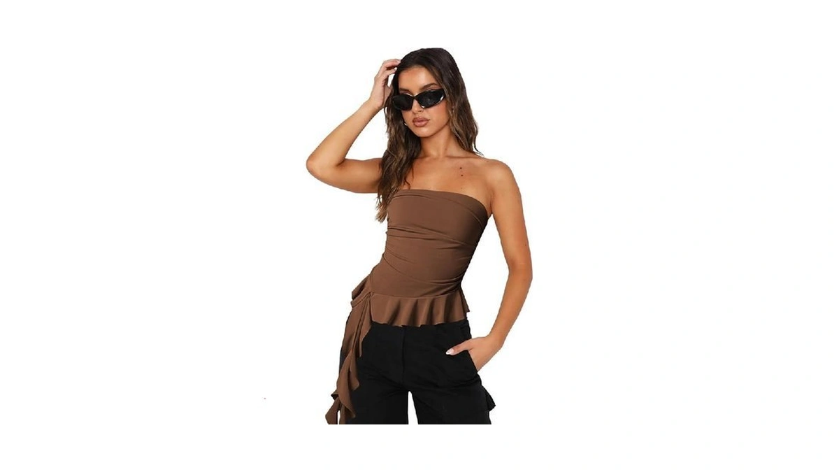 Women's Strapless Long Tupe Top Ruched Sleeveless Stretchy Cute Bandeau