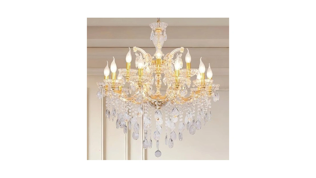 Aimluxin Large Crystal Chandelier For High Ceiling, 15 Lights 2