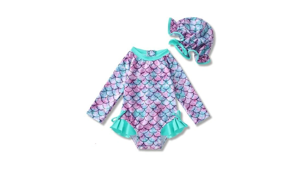 Amawmw Infant Baby Girl Swimsuit Long Sleeve One-piece Swimwear With