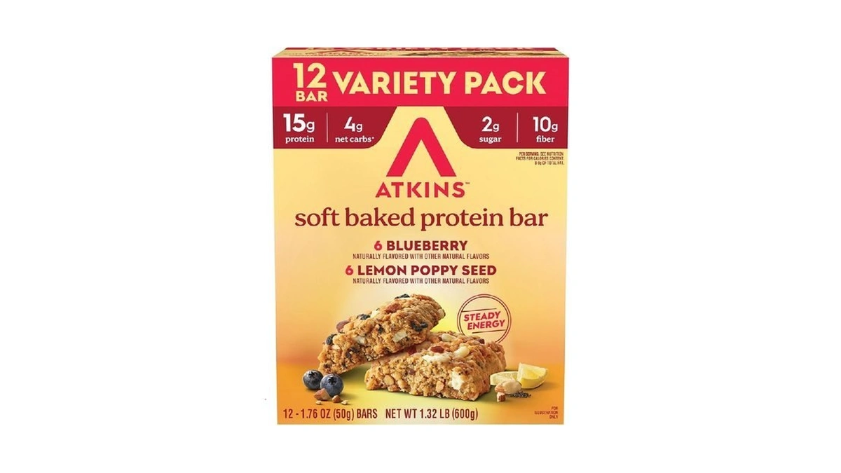 Atkins Soft Baked High Protein Bars, Lemon Poppyseed & Blueberry