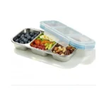 Stainless Steel Snack Containers,reusable 3 Compartments Leak Proof Metal Lunch