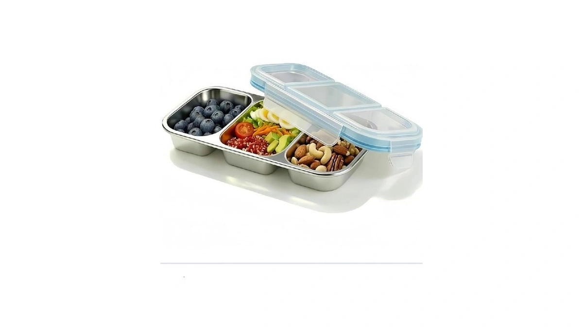 Stainless Steel Snack Containers,reusable 3 Compartments Leak Proof Metal Lunch