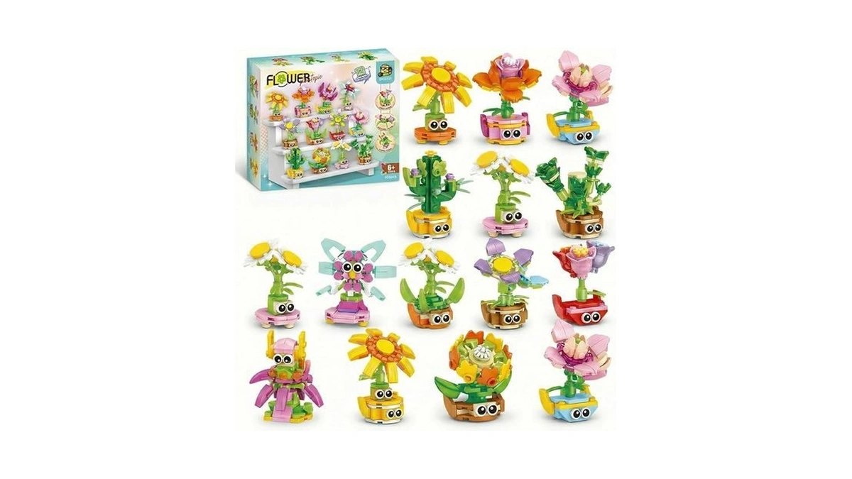 Tecnobicho 12-in-1 Flower Building Set, Botanical Collection Floral Decor Kit,