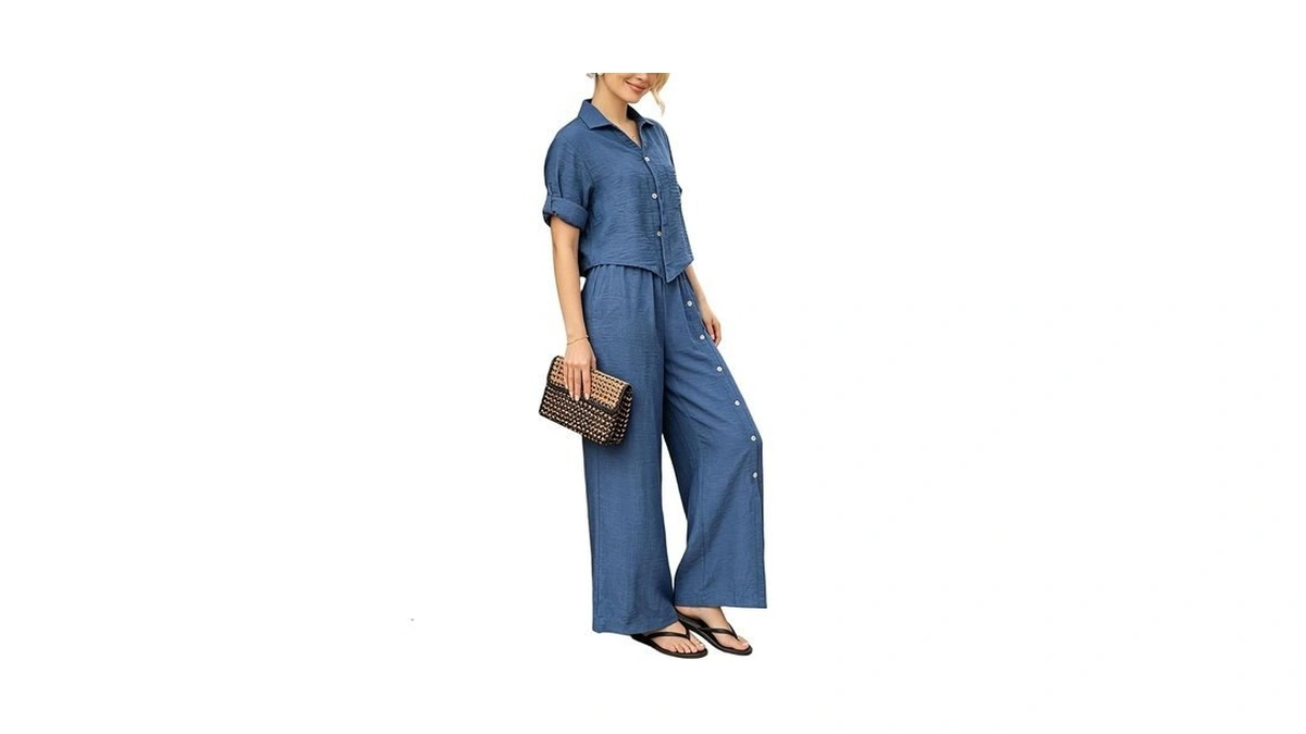 Joyfunear Women's 2 Piece Outfits Lounge Sets Long Sleeve Buttons