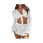 Fisoew Womens Crochet Swimsuit Coverups 2 Piece Bathing Suit Cover