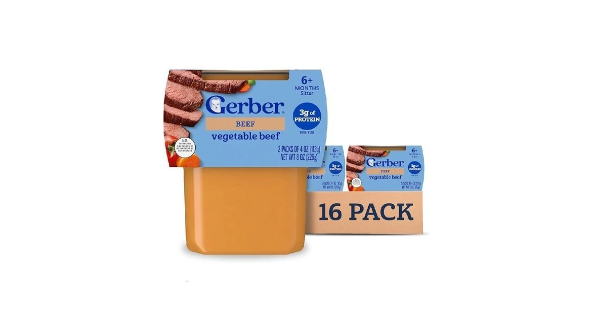 Gerber Stage 2 Baby Food, Beef Vegetable Puree Tub, Nourishing