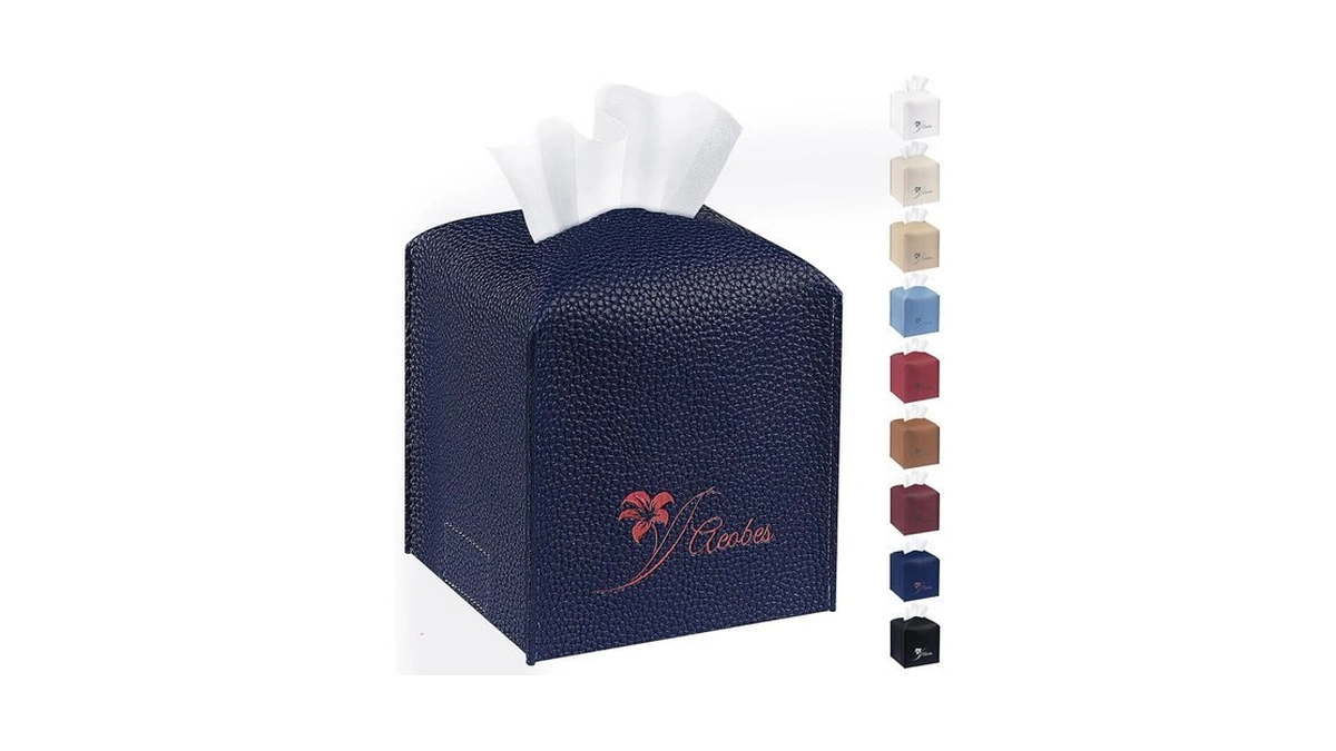 Aeobes Tissue Box Cover Square Pu Leather Tissue Holder For