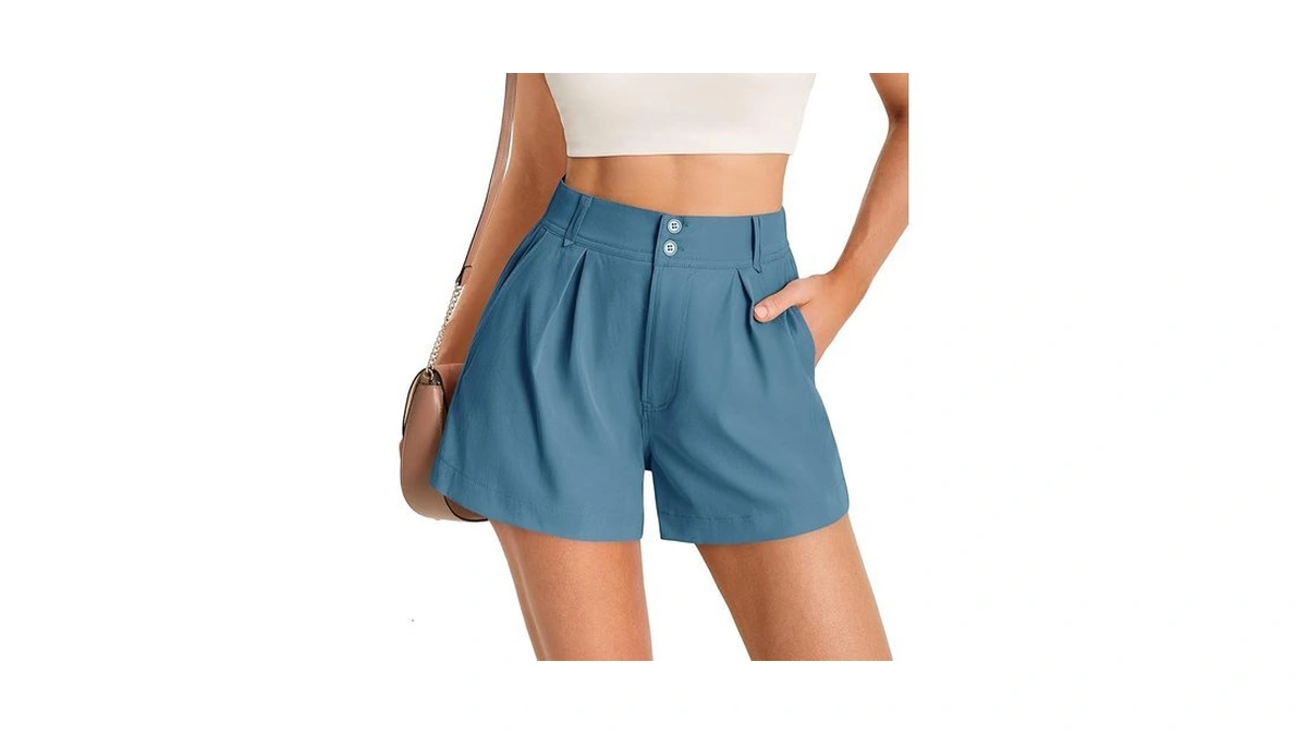 Cicy Bell Womens Summer Elastic High Waisted Shorts Pleated Wide