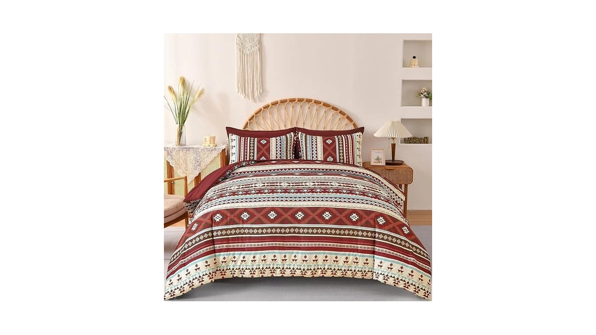 Dinjoy Boho King Size Bed In A Bag 7 Pieces,red