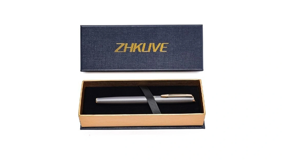 Zhkuve Luxury Rollerball Pen, Stunning Gray Lacquer With 24k Gold