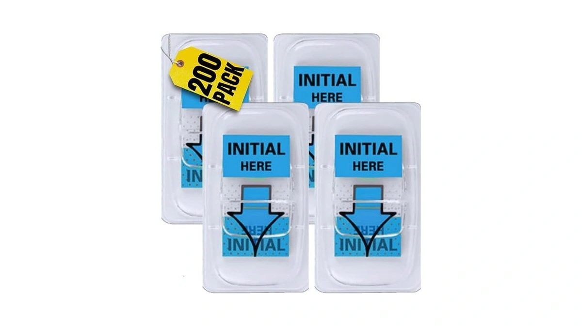 1intheoffice Initial Here Flags – Blue Arrow Sticker Tabs, Self-adhesive