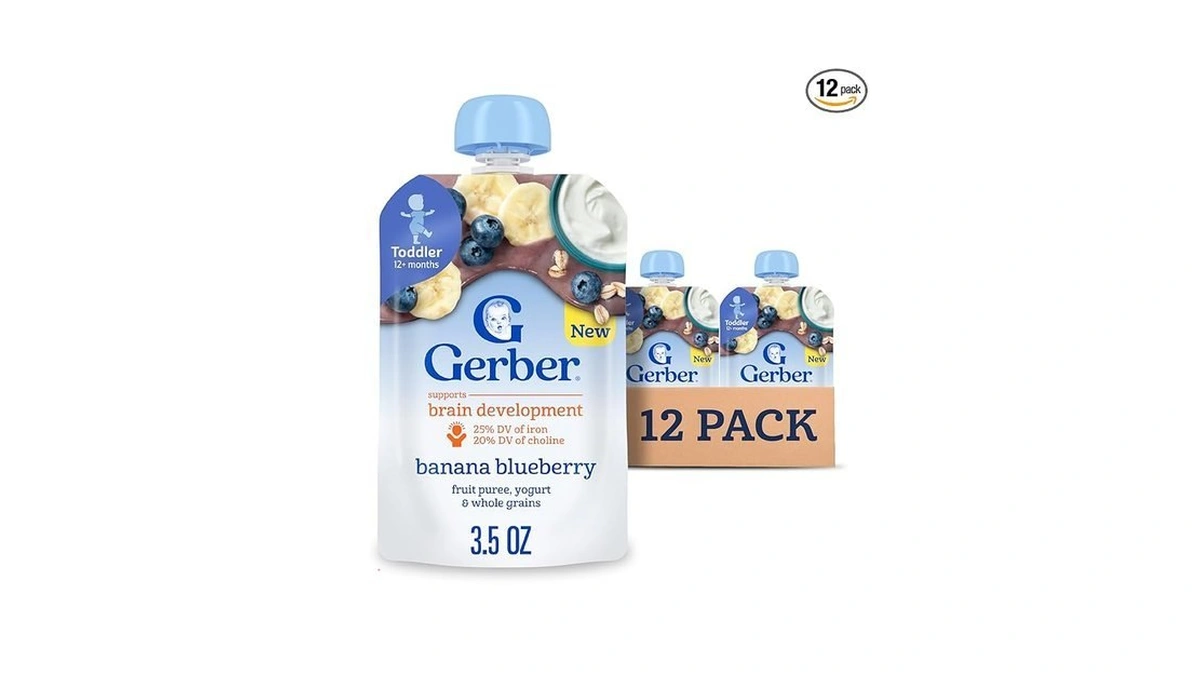 Gerber Toddler Food, Baby Food Pouches For Toddlers, Banana Blueberry,