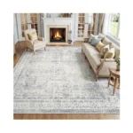 Fmfunctex 6x9 Washable Area Rug Blue Neutral Vintage Distressed Oriental