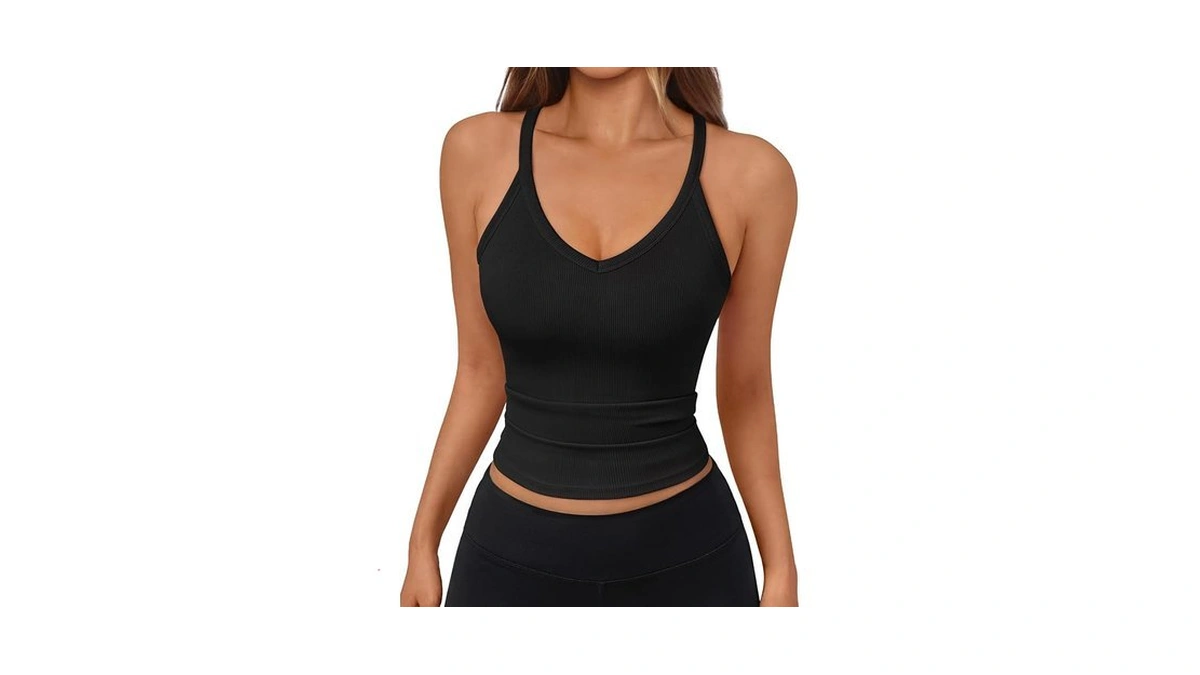 Trendy Queen Womens Racerback Ribbed Tank Tops Soft Stretch V