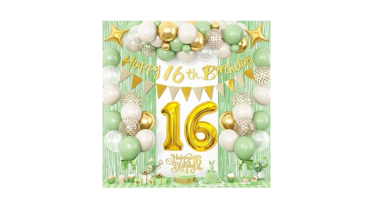 Sweet 16th Birthday Decorations Sage Green, 16th Birthday Balloons Green