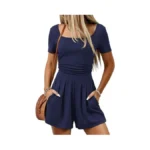 Prettygarden Summer Rompers For Women 2026 Short Sleeve Shirt Knit