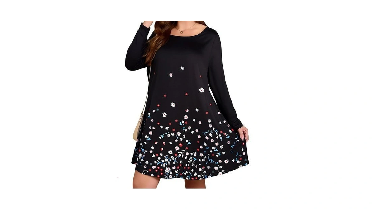 Blanches Plus Size Floral Dress For Women Long Sleeves Crew