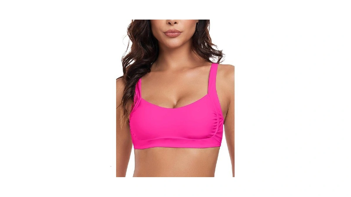 Colloyes Women's Ruched Bandeau Bikini Tops Adjustable Straps Swimsuit Top