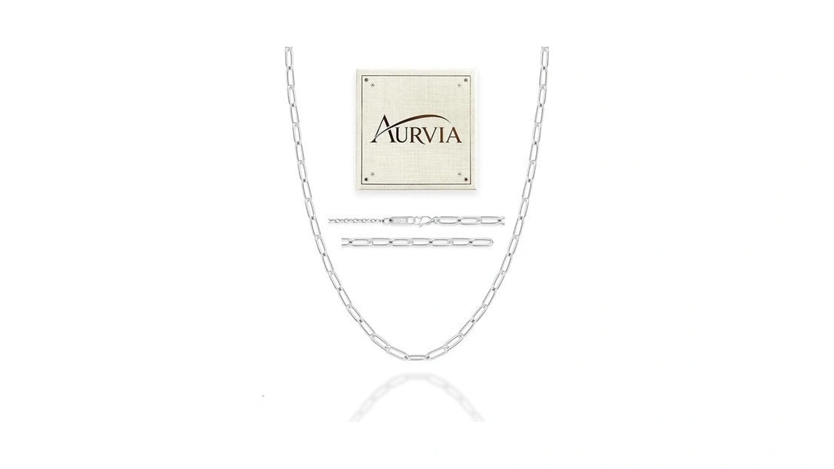 Aurvia S925 Sterling Silver Paperclip Chain Necklace For Women, 4mm