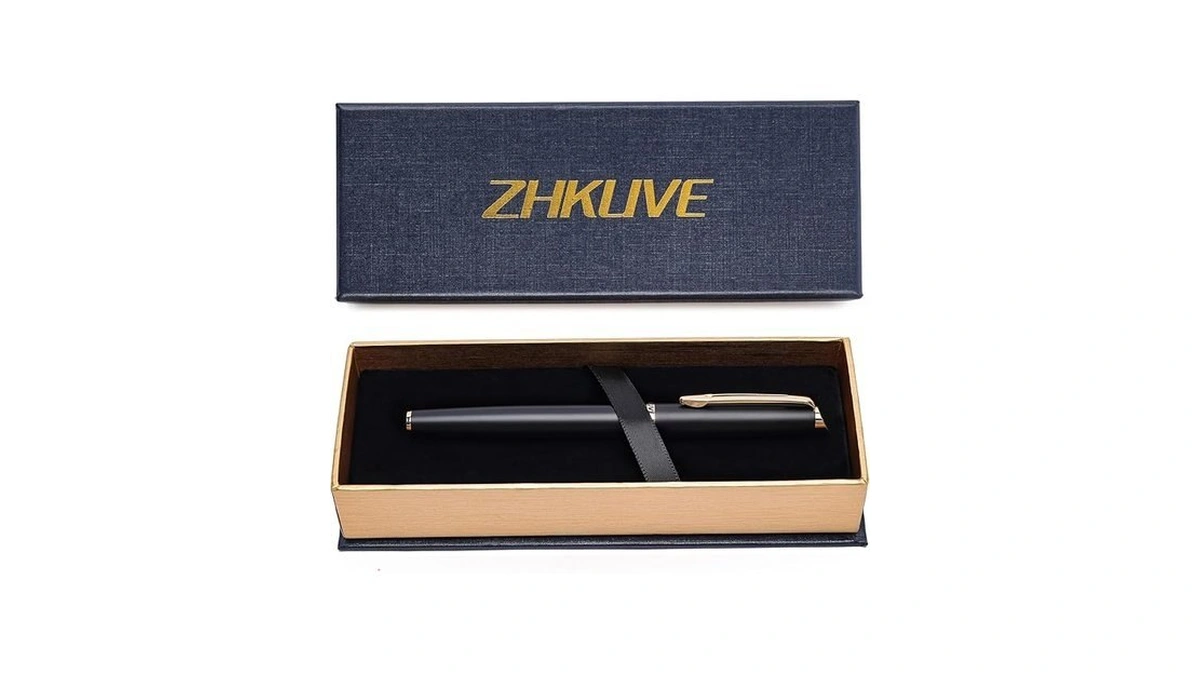 Zhkuve Luxury Rollerball Pen, Stunning Black Lacquer With 24k Gold