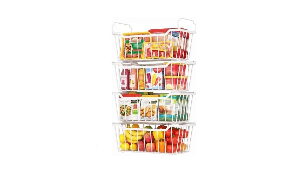 Goovilla Freezer Organizer Bins With Foldable Handle, 4 Pack Stackable