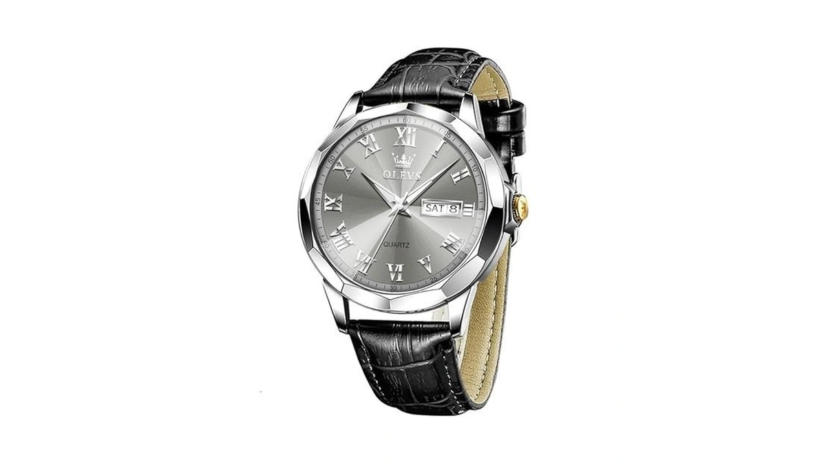Olevs Leather Watches For Men Simple Large Big Face Easy